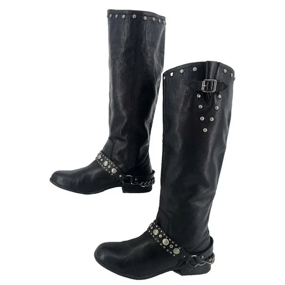 DV BY DOLCE VITA BLACK STUDDED HARNESS Biker Boots Women 9.5 - Picture 1 of 8